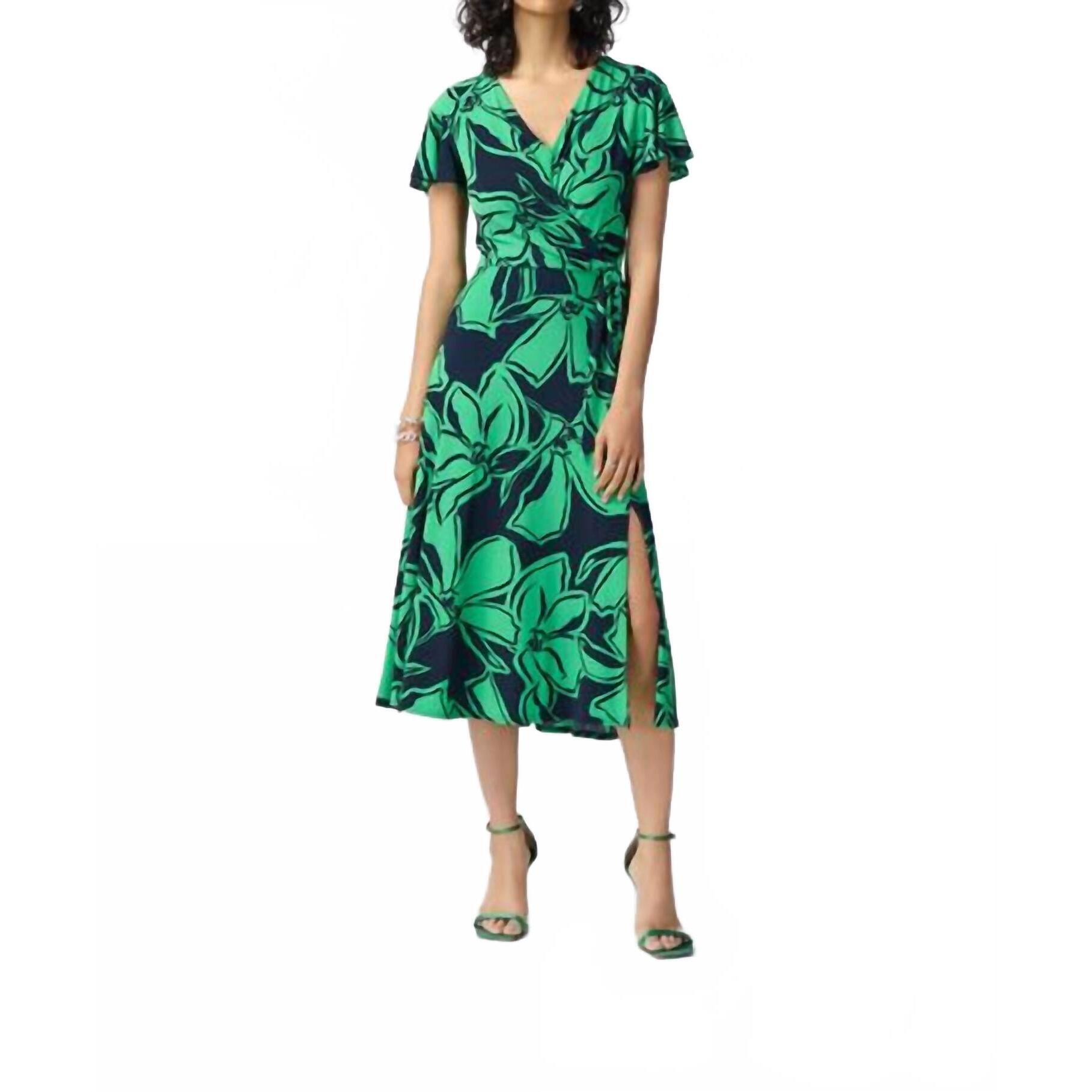 New Joseph Ribkoff Floral Print Midi Dress In Midnight Blue/Green
